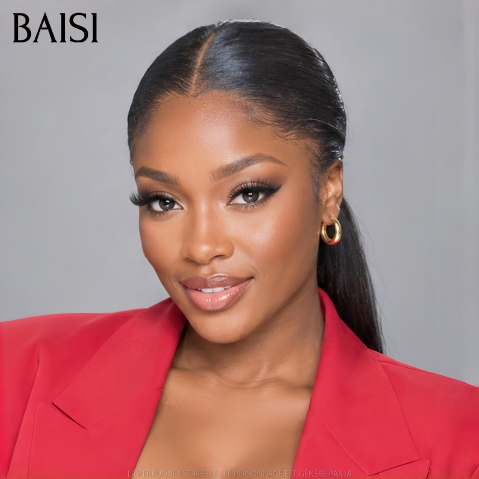 BAISI 13x4 Lace Perruque Coiffée Lisse  A Partir de 118€ Seulement Couleur Noir 1B# Pratique Pour le Travail en 100% Cheveux humains