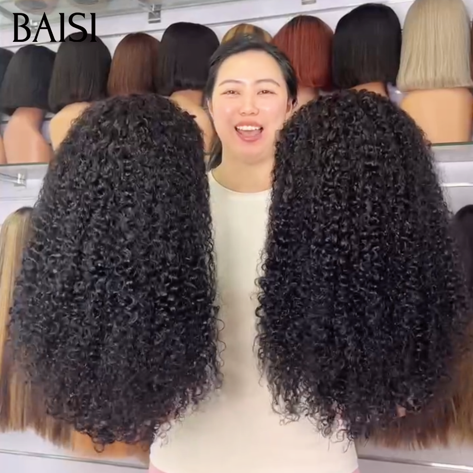 BAISI 13x4 Lace Perruque Curly Wave Couleur Noir 1B# 20pouces 189€ Haut de Gamme Look Naturel en 100% Cheveux humains