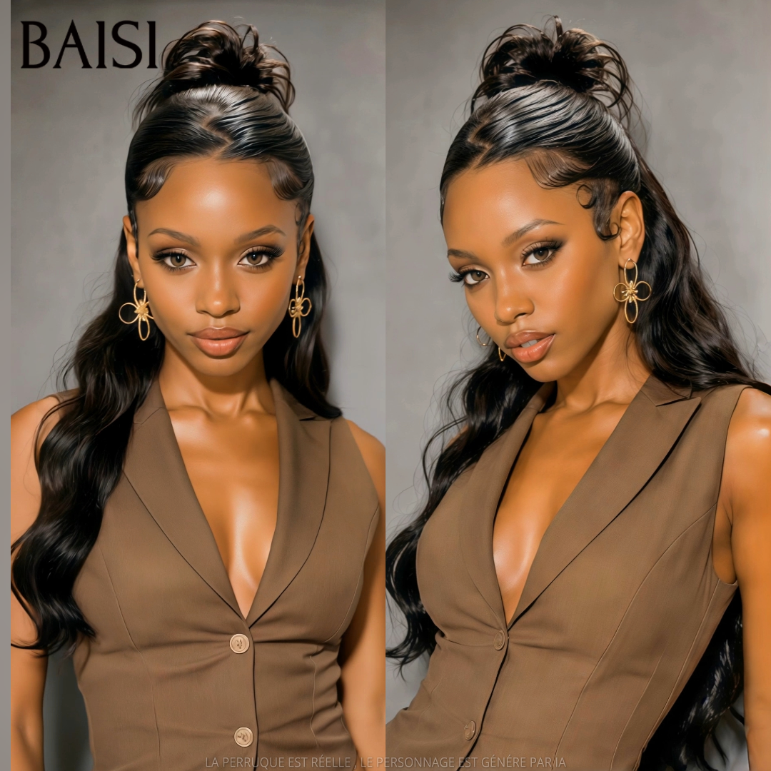 BAISI 13x6 Lace Perruque Coiffée Body Wave Couleur Noir  1B# 22Pouces 159€ ou 30Pouces 299€Coiffure Très Elégante en 100% Cheveux humains