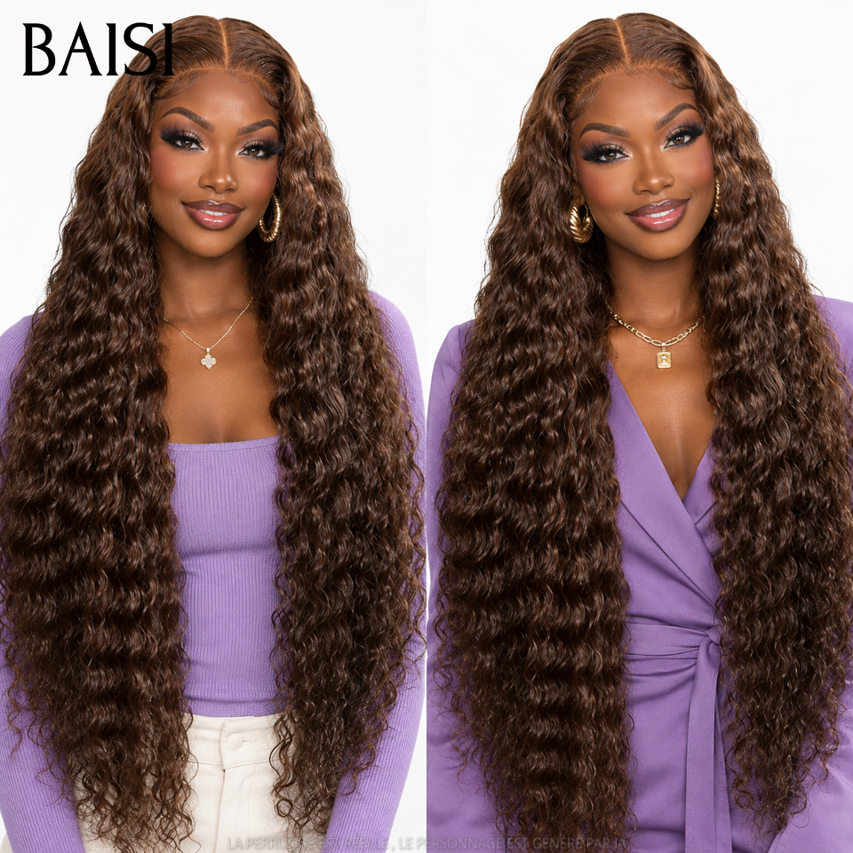 BAISI promotion lace frontal 13x4 Perruque 30 Pouces Body wave Marron 1BT4# ou Lisse Mixte Miel ou deep wave Marron en 100% Cheveux Humains