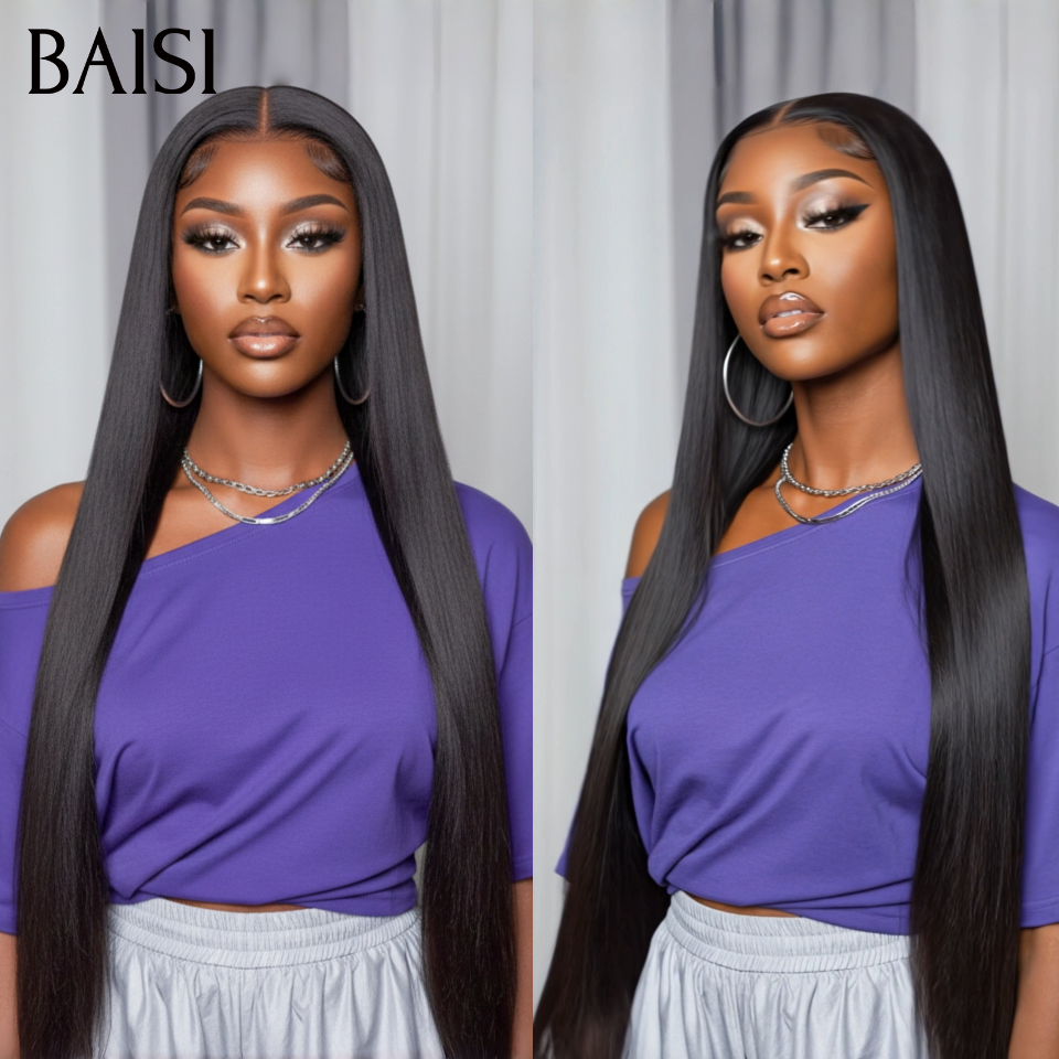 BAISI 13x4 Lace Perruque Lisse 20 Pouces 109€ Ou Bob Lisse avec Frange 8Pouces 59€ Sans Lace  Sans Colle en Promo NOIR reçu en 48H En 100% Cheveux Humains