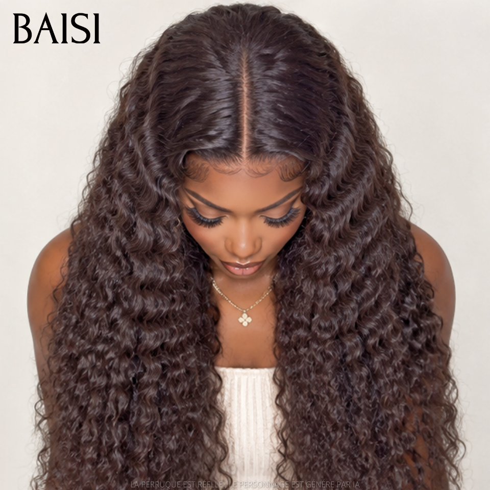 BAISI 13x4 Lace Perruque Longue Marron #4 Bouclée Curly Jusqu'à 40Pouces Raw Hair de Très Bonne Qualité en 100% Cheveux humains