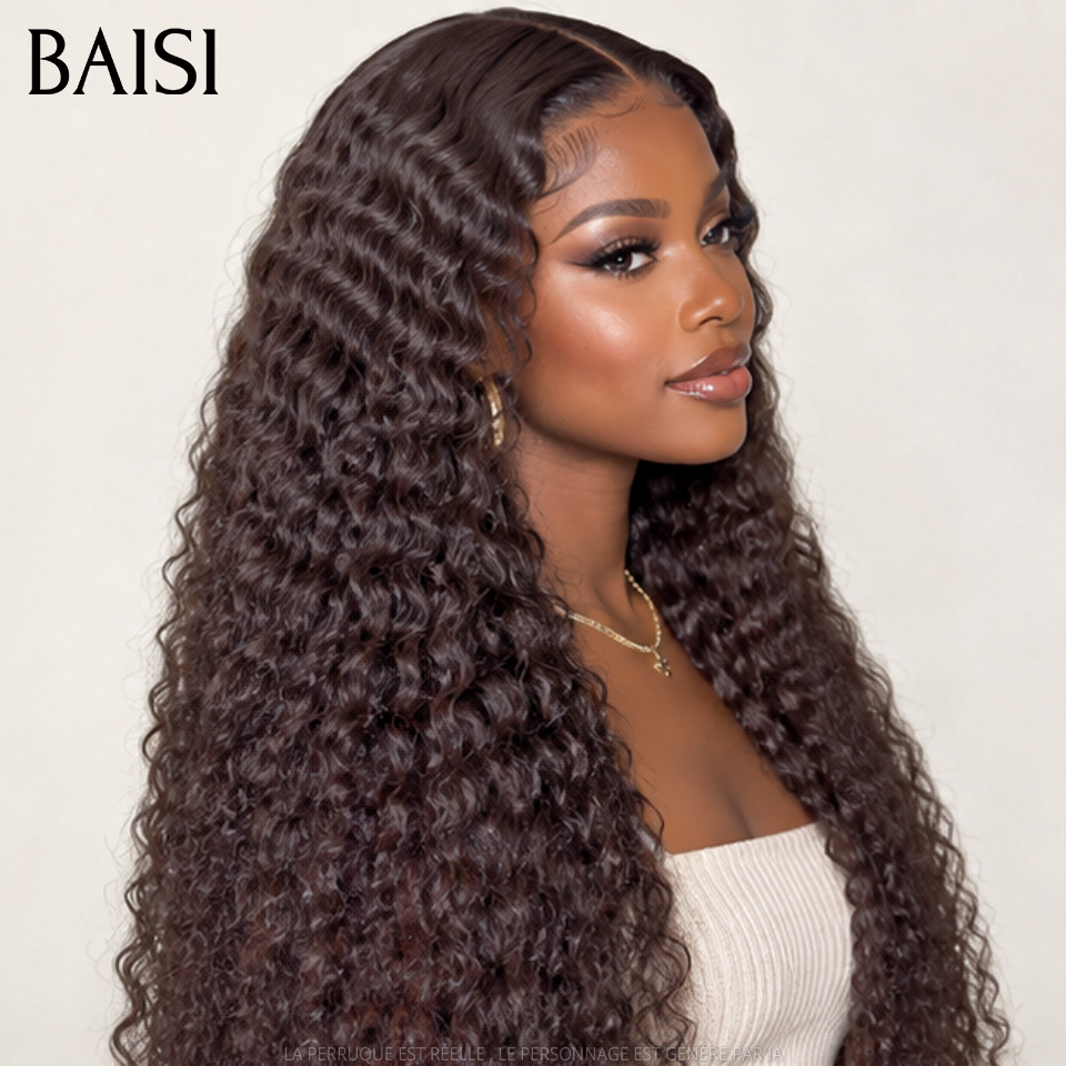 BAISI 13x4 Lace Perruque Longue Marron #4 Bouclée Curly Jusqu'à 40Pouces Raw Hair de Très Bonne Qualité en 100% Cheveux humains