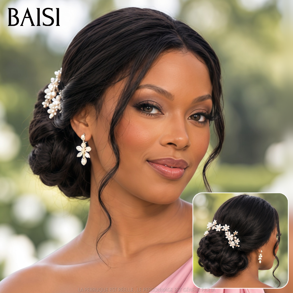 BAISI Coiffure de luxe Loreine Perruques Mariage Prête à porter chignon et personalisation comme sur la vidéo 100% identique avec lace frontale pour mariage ou événement spécial (Copy)