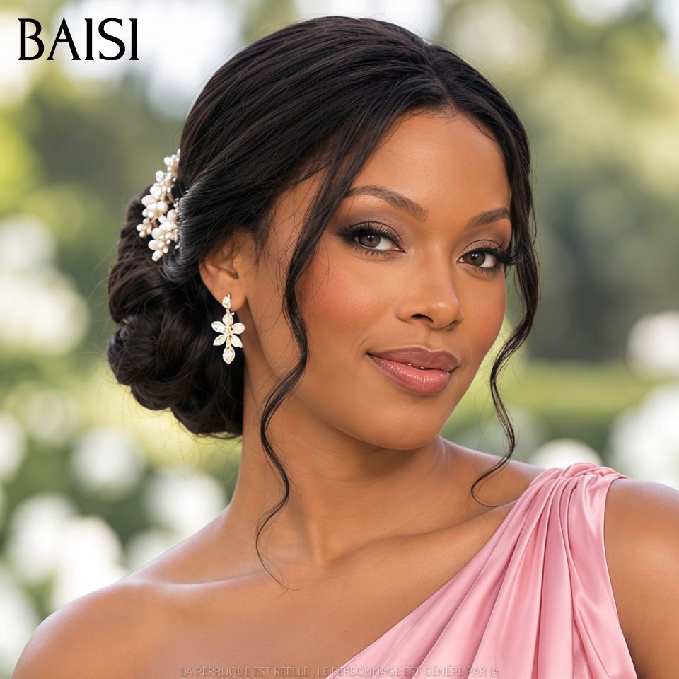 BAISI Coiffure de luxe Loreine Perruques Mariage Prête à porter chignon et personalisation comme sur la vidéo 100% identique avec lace frontale pour mariage ou événement spécial (Copy)