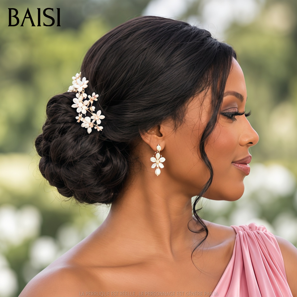 BAISI Coiffure de luxe Loreine Perruques Mariage Prête à porter chignon et personalisation comme sur la vidéo 100% identique avec lace frontale pour mariage ou événement spécial (Copy)