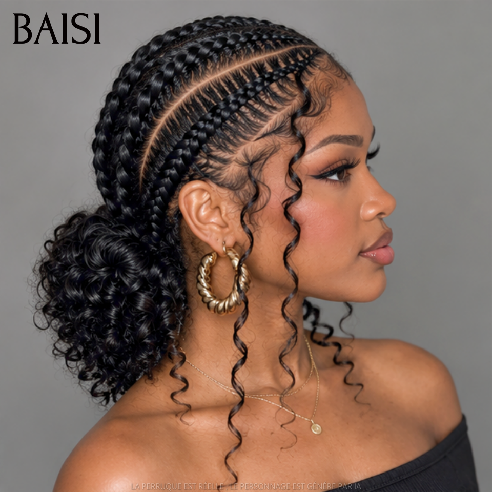 BAISI Full Lace Perruque Déjà Coiffée  Curly  196€ 100% Identique  Très Bonne Qualité Couleur Noir 1B# Look Démarquant en 100% Cheveux humains