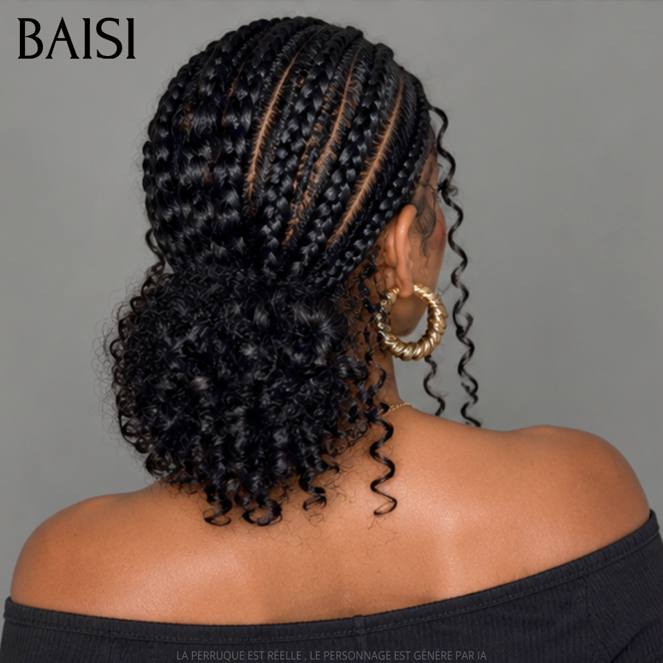 BAISI Full Lace Perruque Déjà Coiffée  Curly  196€ 100% Identique  Très Bonne Qualité Couleur Noir 1B# Look Démarquant en 100% Cheveux humains