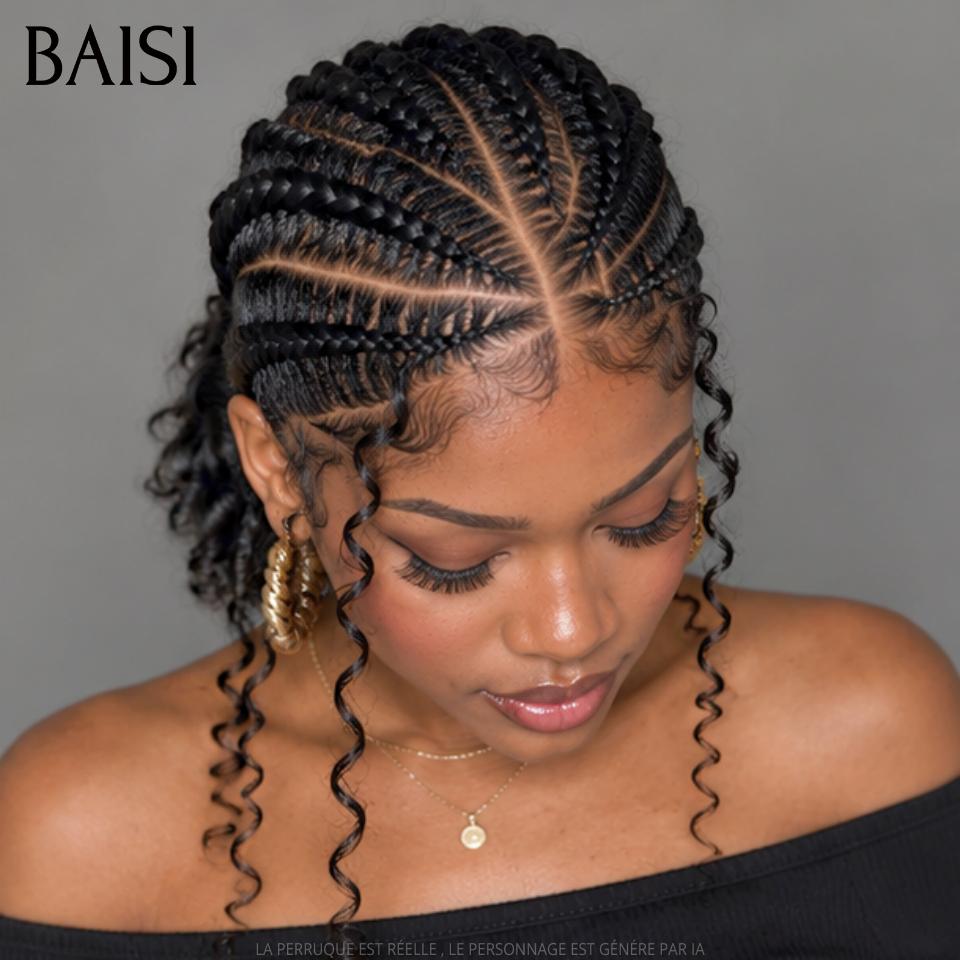 BAISI Full Lace Perruque Déjà Coiffée  Curly  196€ 100% Identique  Très Bonne Qualité Couleur Noir 1B# Look Démarquant en 100% Cheveux humains
