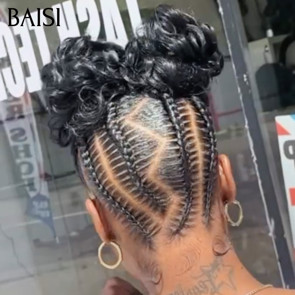 BAISI Full Lace Perruque Coiffée Ondulée Couleur Noir 1B# 178€ Deja Nattée Chignon Haute Très Pratique Contre la Chaleur en 100% Cheveux humains