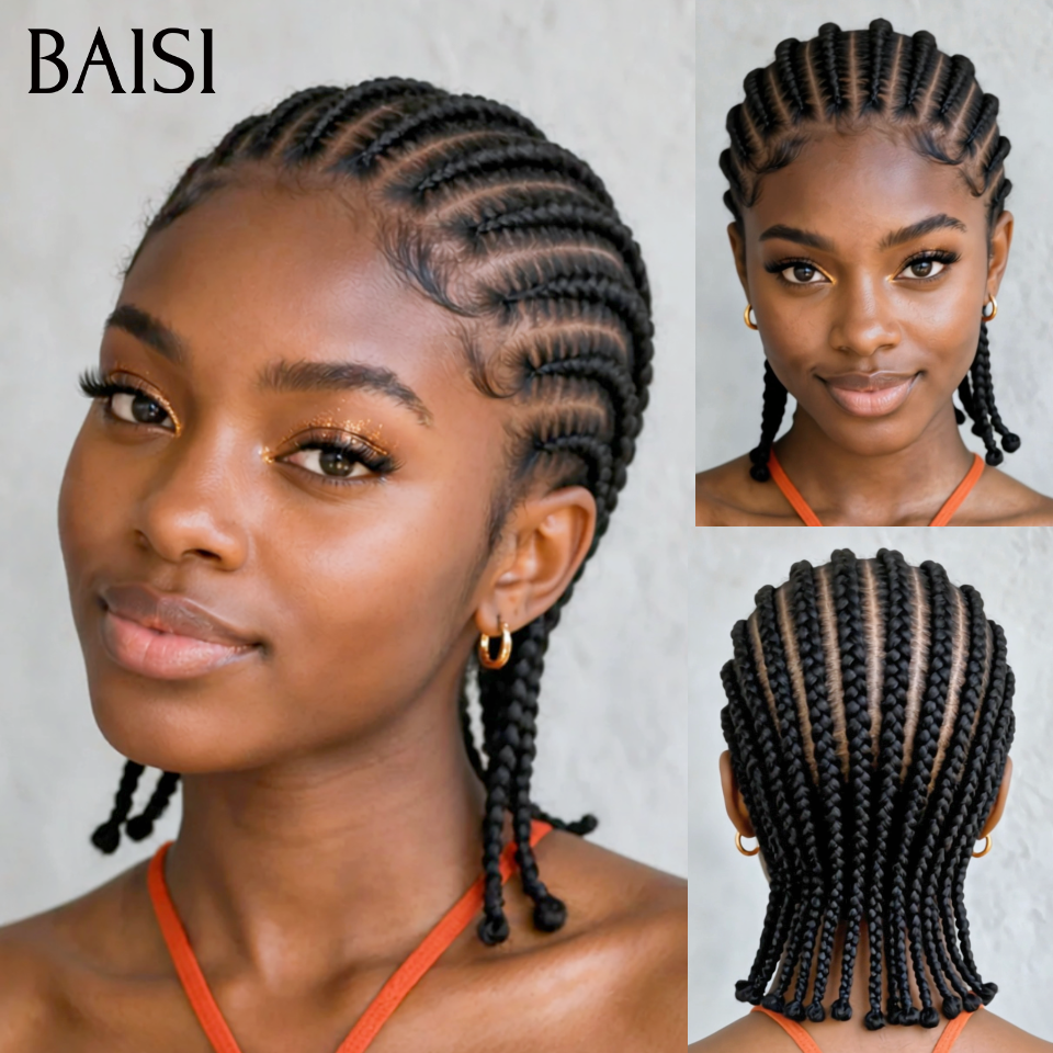 BAISI Full Lace Perruque En Natte Pleine Couleur noir 139€ Seulement Modèle Respirante Contre la Chaleur Idéale pour l'Eté  en 100% Cheveux Humains