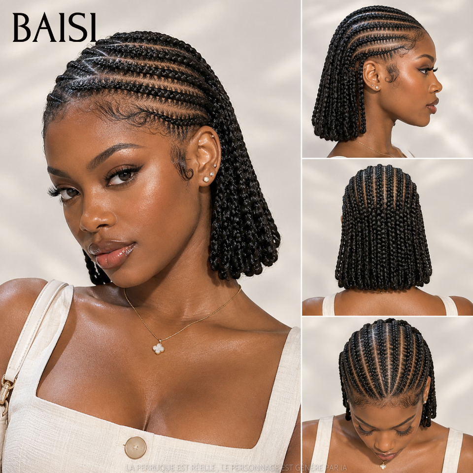 BAISI Full Lace Perruque Bob Natte Pleine Super Pratique 169€ 100% Identique Contre Chaleur  en 100% Cheveux humains
