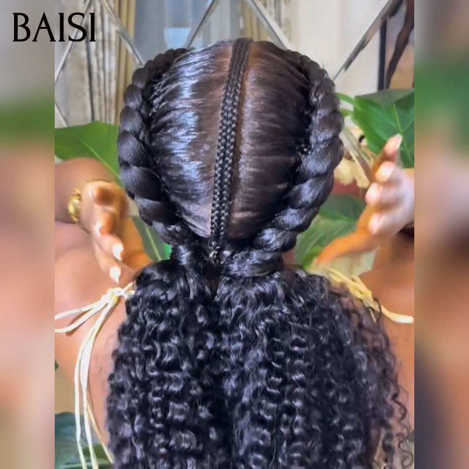 BAISI Full Lace Perruque Déjà Coiffée  curly wave Noir avec coiffure natte 100% identique  Nouvel Arrivage 189€ Seulement en 100% Cheveux Humains