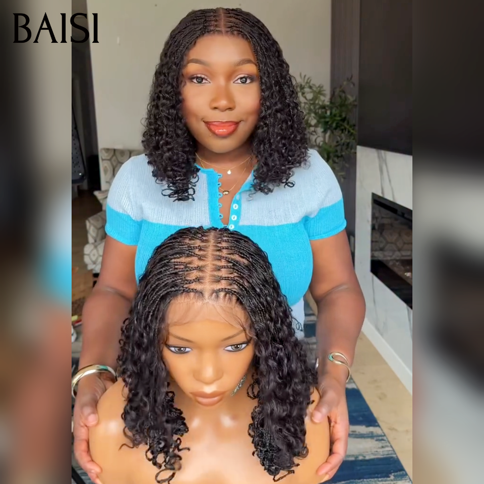 BAISI 4x4 Lace Closure Perruque Coiffée Bob Curly Wave Couleur Noir 1B# 14Pouces 139€ Seulement Racines nattées en 100% Cheveux humains