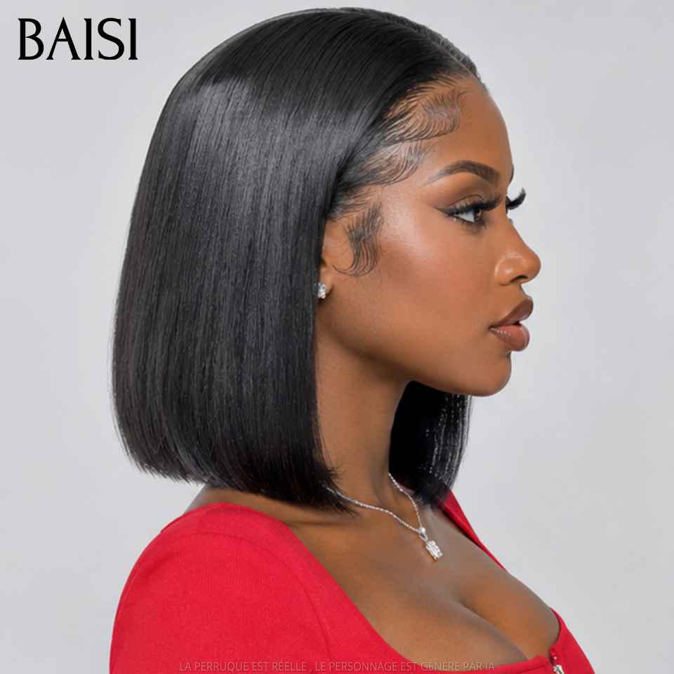 BAISI 13x4 Lace Perruque Bob Lisse Couleur Noir 1B# 10 Pouces 79€ Pratique Au Travail ou Au Quotidien en 100% Cheveux humains