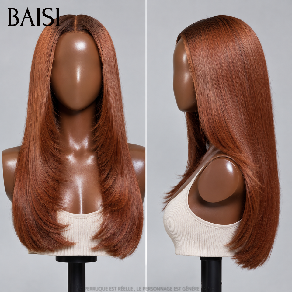 BAISI pour revendre 13x4 lace frontal perruque lisse 18 pouces 99€ en couleur marron 1BT4# en 100% vrais cheveux humains