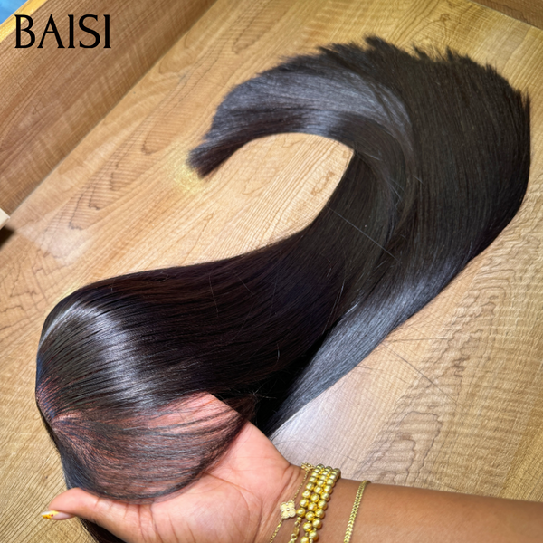 BAISI Perruque Lisse de luxe avec Frange NOIR  Vietnam Hair SDD bone straight 200% Densité Le Luxe A Prix Raisonable en 100% Cheveux Humains