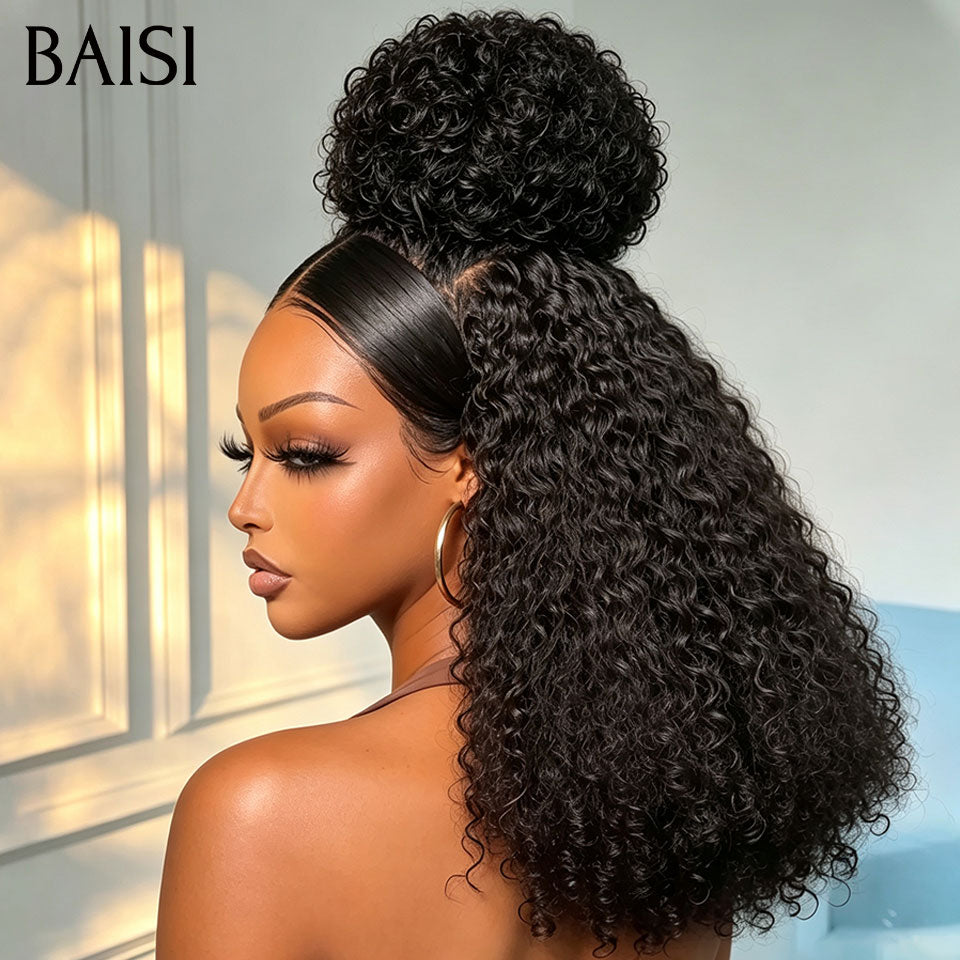 BAISI 13x4 lace frontal Perruque Frisée Curly 20Pouces  Déjà Coiffée Sans Colle Couleur Noir Beaucoup de Volume très Bonne Qualité en 100% Cheveux Humains