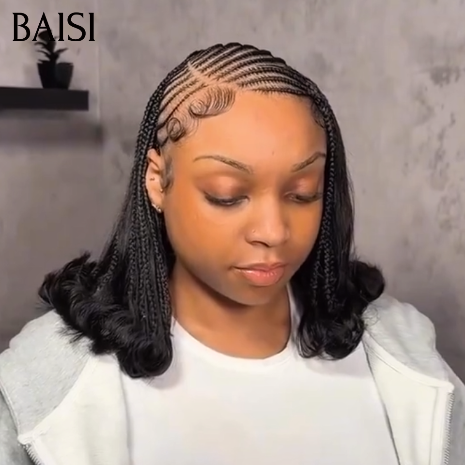 BAISI 13x4 Lace Perruque BOB Lisse Déjà Coiffée Prête à Porter Devanture  A Tresse Africaine 12Pouces Look Original en 100% Cheveux Humains