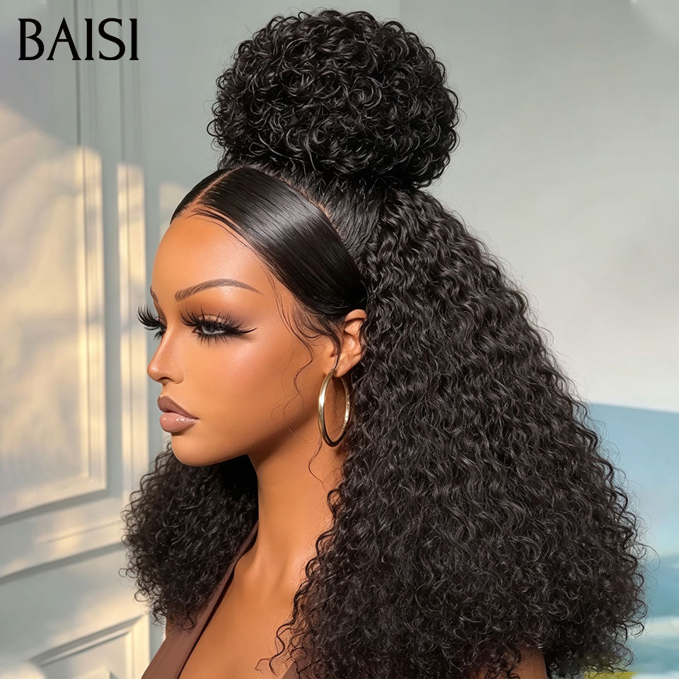 BAISI 13x4 lace frontal Perruque Frisée Curly 20Pouces  Déjà Coiffée Sans Colle Couleur Noir Beaucoup de Volume très Bonne Qualité en 100% Cheveux Humains