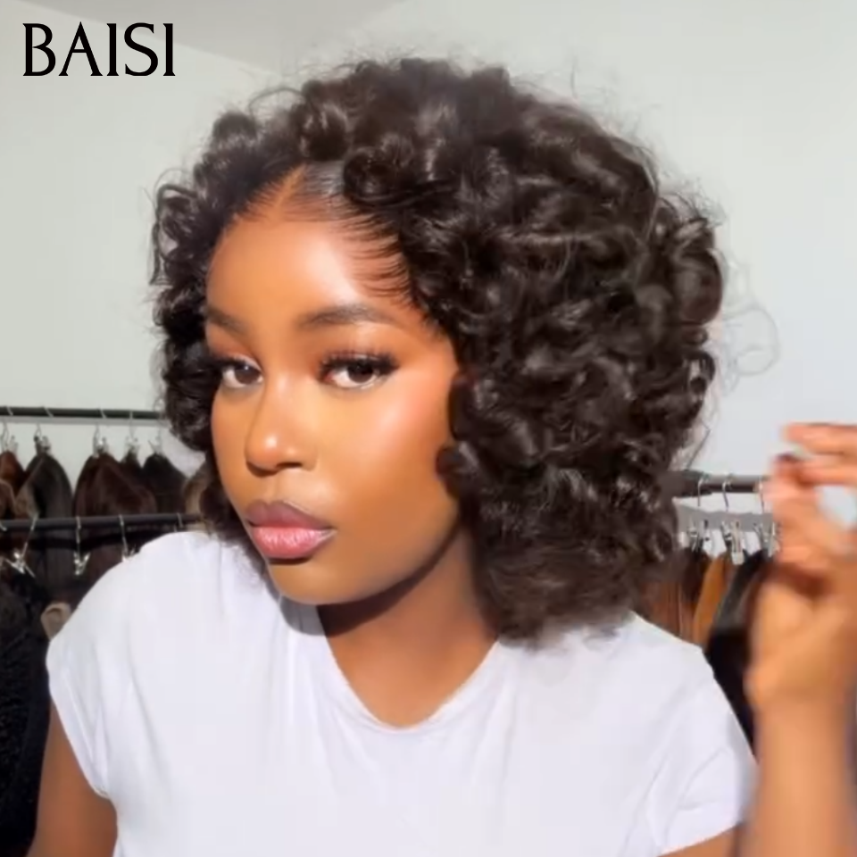 BAISI Perruque Bandeau BOB Egg wave 14 Pouces Avec ou Sans 13x4 Lace Frontal Petites Nattes D'Anges sans Colle Idéale Pour l'Eté  en 100% Cheveux Humains