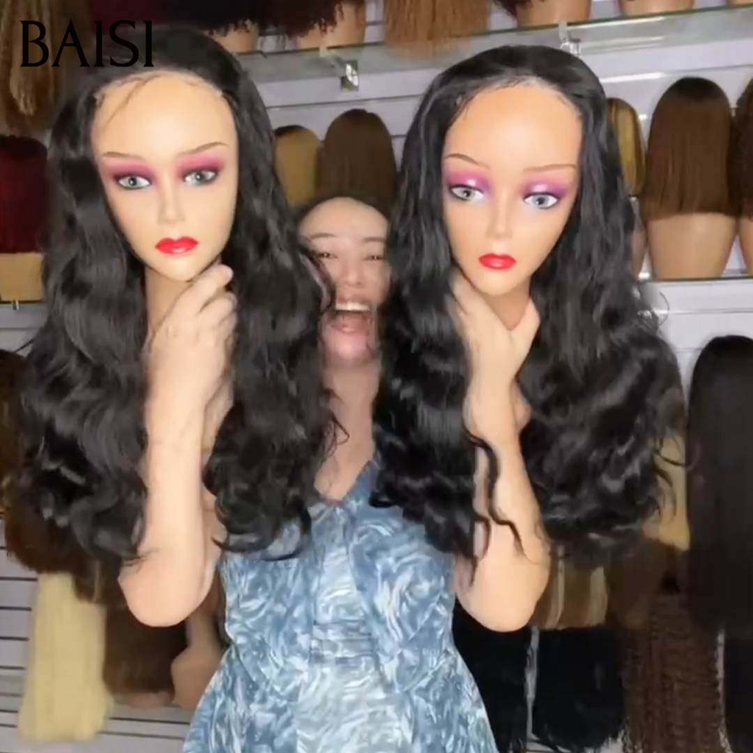BAISI 13x4 Lace Perruque Body Wave Ondulée 18 pouce Noir en 100% Cheveux humains GRANDE PROMO Déjà en France Livraison 48H TVA 0€