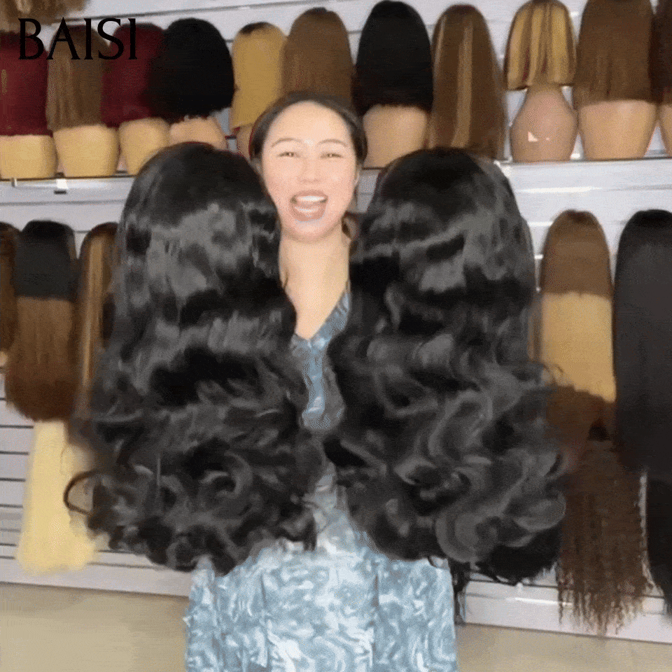 BAISI 13x4 Lace Perruque Body Wave Ondulée 18 pouce Noir en 100% Cheveux humains GRANDE PROMO Déjà en France Livraison 48H TVA 0€