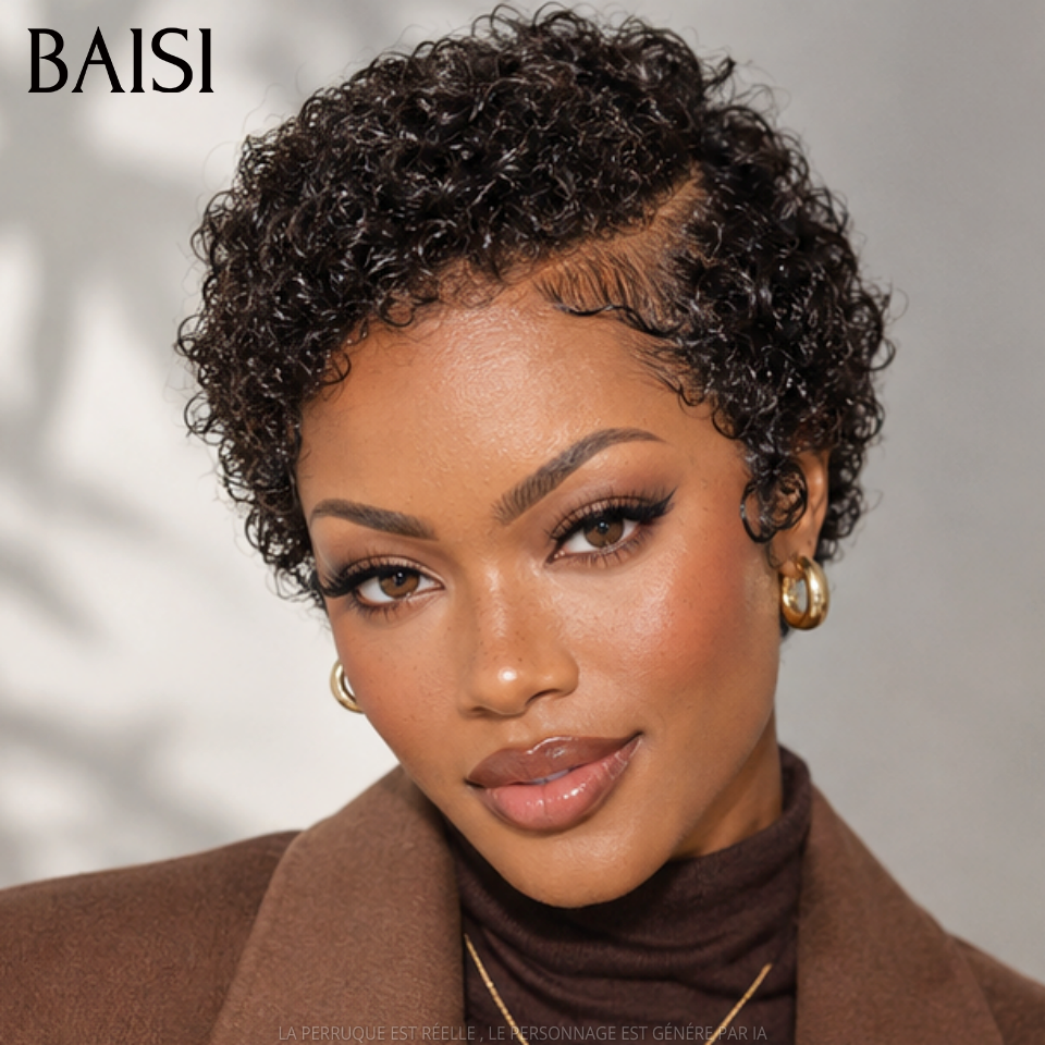 BAISI Perruque Full Lace Curly Deja Coiffée 159€ Ou Perruque Pixie Sans Colle Noir 49€ ou Marron frontale #4 89€ en 100% Cheveux Humains