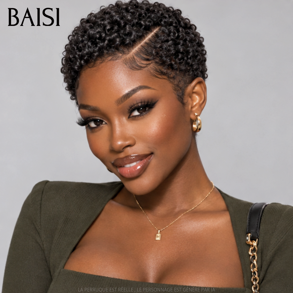BAISI  Full Lace Perruque Pixie Courte Curly Différentes Couleurs au Choix Excellente Qualité en 100% Cheveux humains