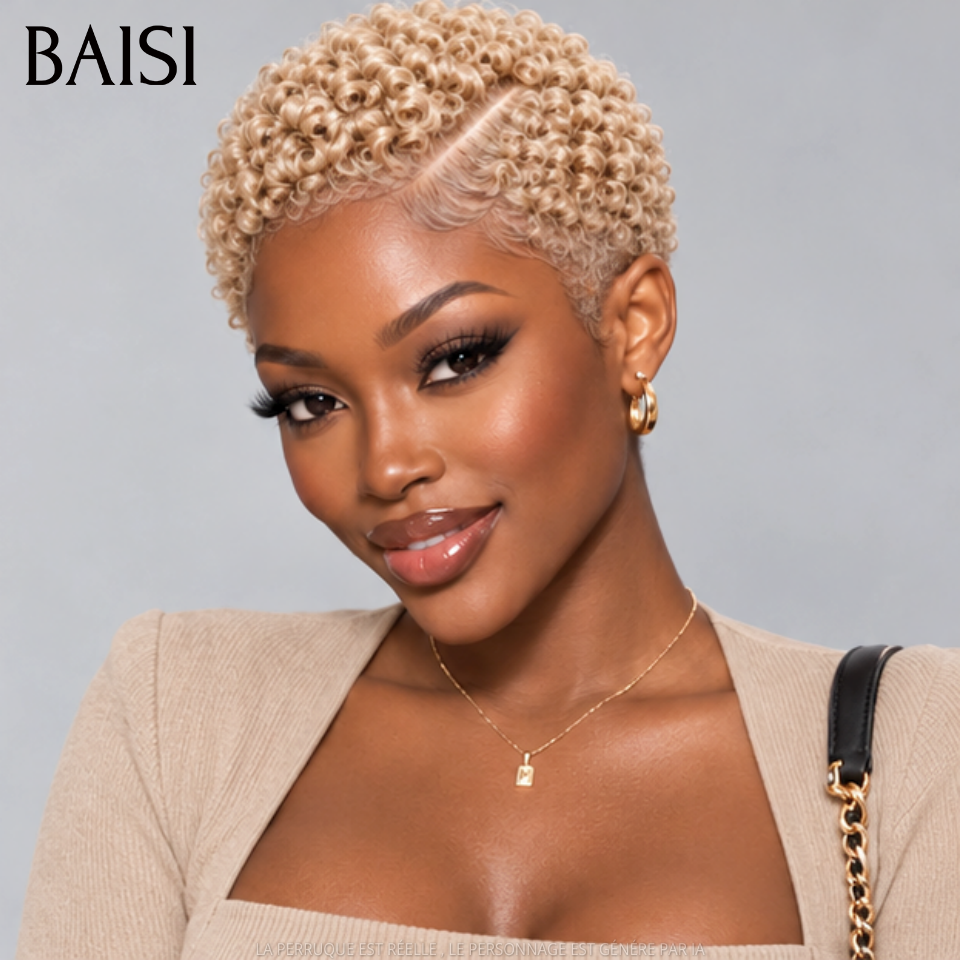 BAISI  Full Lace Perruque Pixie Courte Curly Différentes Couleurs au Choix Excellente Qualité en 100% Cheveux humains