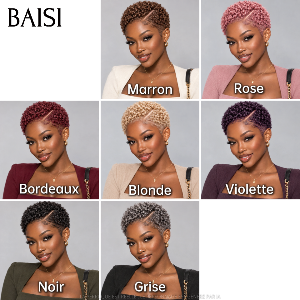 BAISI  Full Lace Perruque Pixie Courte Curly Différentes Couleurs au Choix Excellente Qualité en 100% Cheveux humains