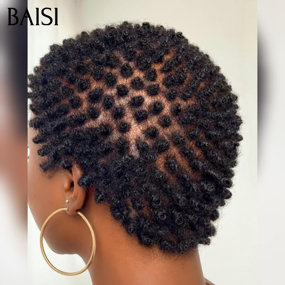 BAISI Perruque full lace courte Noir 1B# Sans Colle Sans Lace Très légère et respirante en 100% Cheveux humains