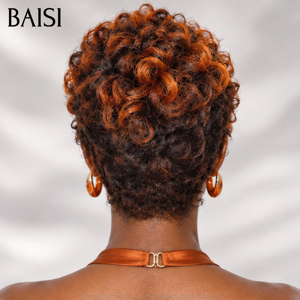BAISI 13x4 Lace Perruque Pixie Courte Wave 129€ Couleur Châtain Orange Modèle Unique Beauté Incomparable en 100% cheveux humains