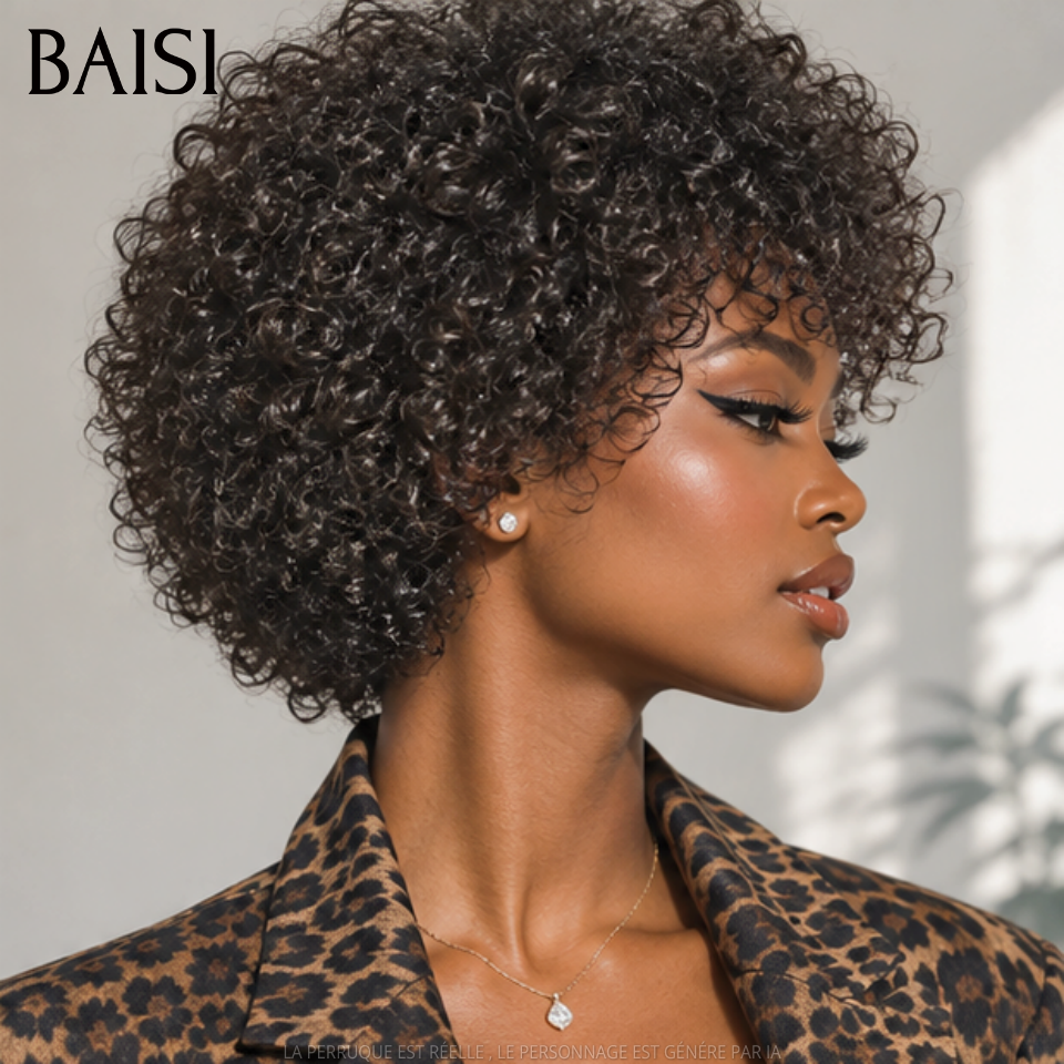BAISI sans lace Perruque Pixie En Couleur noir 48€ curly wave en France en 100% Cheveux Humains