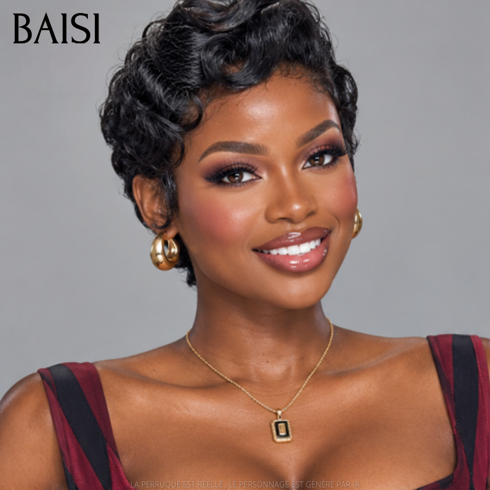 BAISI Vente En Gros 3 Perruques Mélangées Curly Wave Noir et Marron 14 Pouces et 6 Pouces  En Soldes en 100% Cheveux humains Déjà En France Livraison 48H