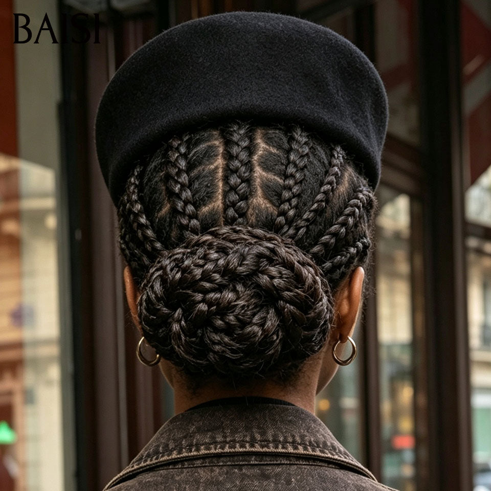 BAISI Full Lace Perruque Coiffée Nattes Tresses Traditionnelles 149€ Couleur Noir 1B# Élégante et Respirante en 100% Cheveux humains