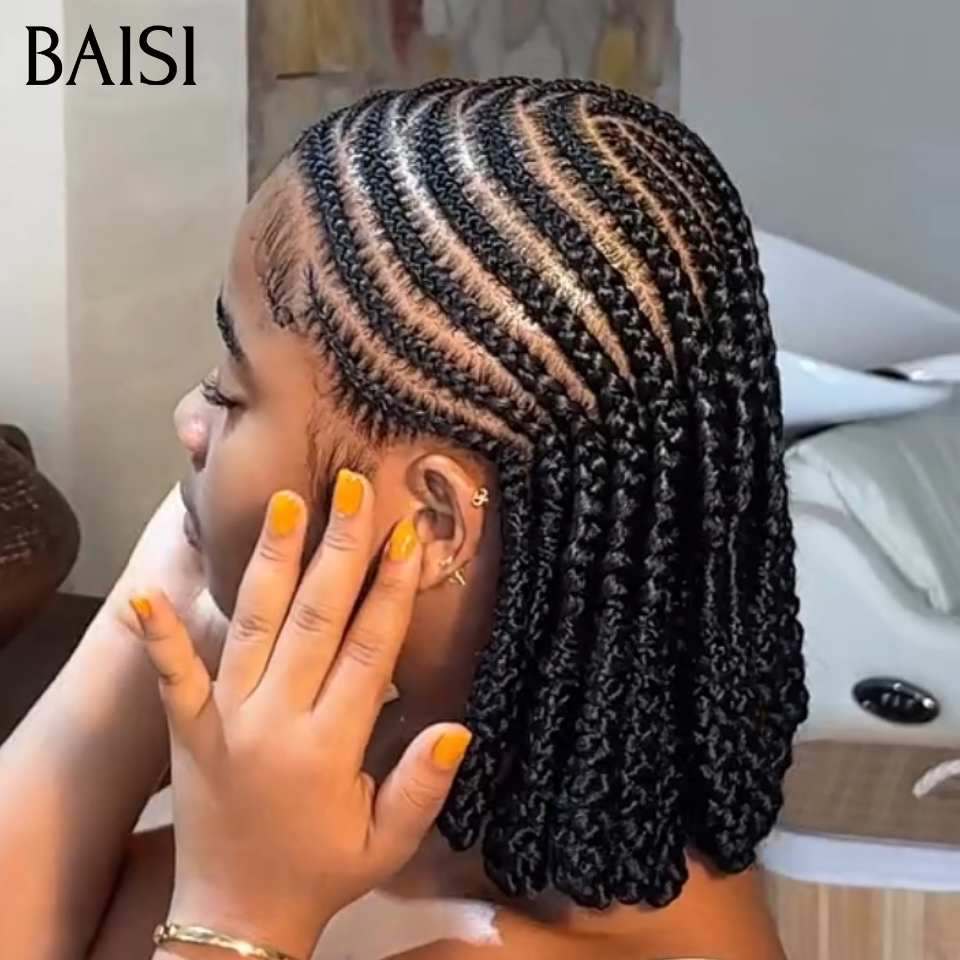 BAISI Full Lace Perruque Coiffée En nattes Zig Zag Noir 1B# Prix 149€ Seulement Coiffure Trop Charmante Qualité Excellente En 100% Cheveux Humains