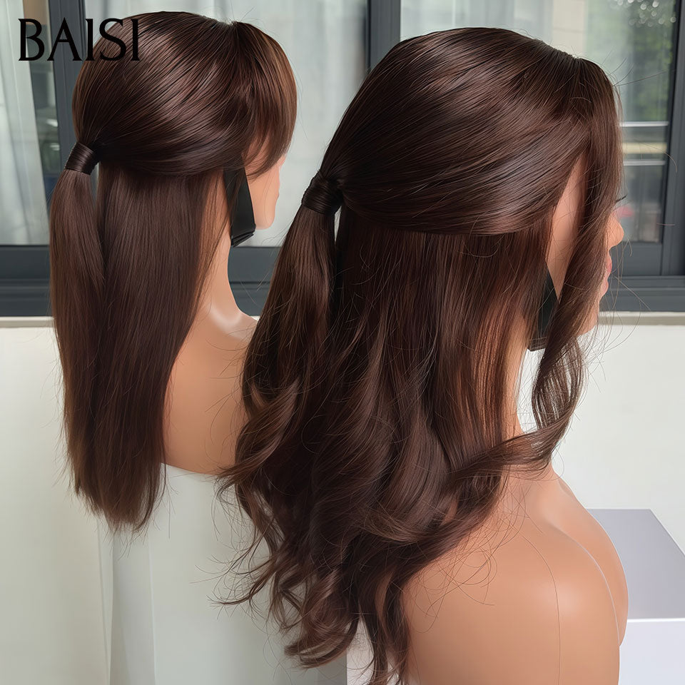 BAISI 2x6 Lace Perruque Coiffée Lisse ou Ondulée Au Choix Couleur Marron 4# 16Pouces  100% Vietnam Hair SDD Bone Straight TOP Grade en 100% Cheveux humains