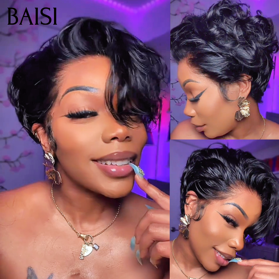 BAISI 13x4 lace Perruque nouveau modèle pixie en noir 69€ Seulement en 100% Cheveux Humains