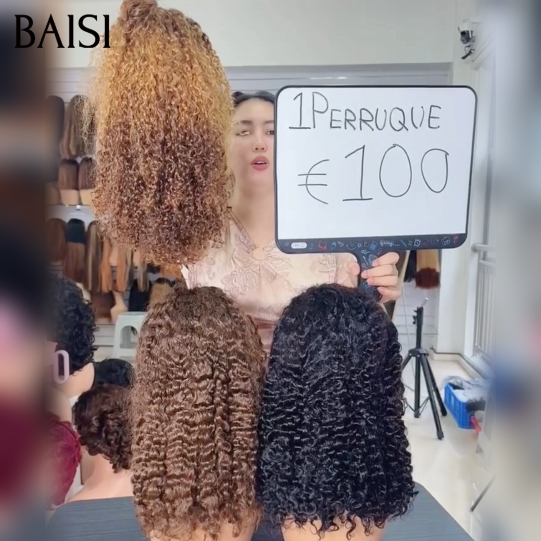 BAISI 13x4 Lace Perruque Boucle curly 18 pouce Cheveux Crépus Couleurs en 100% Cheveux humains