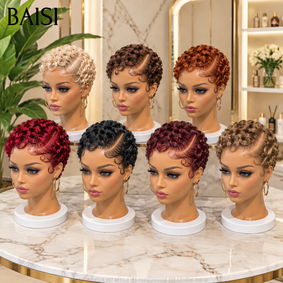BAISI Perruque Pixie Chioma Frontal Raie  de Côté Toutes Couleurs Meilleure Qualité Petit Budget en 100% Cheveux humains