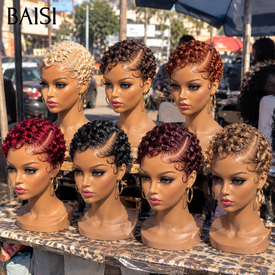 BAISI Perruque Pixie Chioma Frontal Raie  de Côté Toutes Couleurs Meilleure Qualité Petit Budget en 100% Cheveux humains