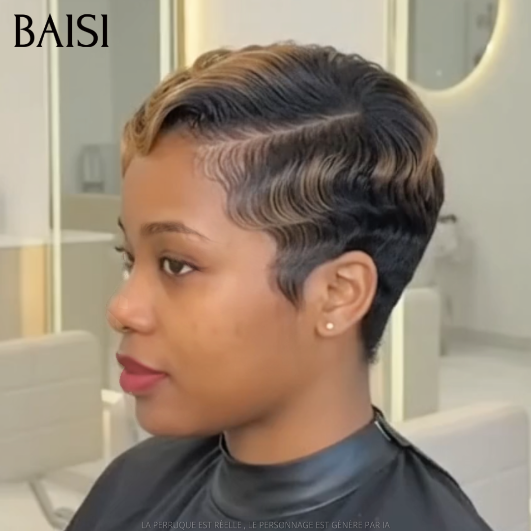 BAISI 13x4 Lace Perruque Déjà Coiffée Pixie Wave Couleur Miel et Noir 1B/27# 98€ Ravissante en 100% Cheveux humains