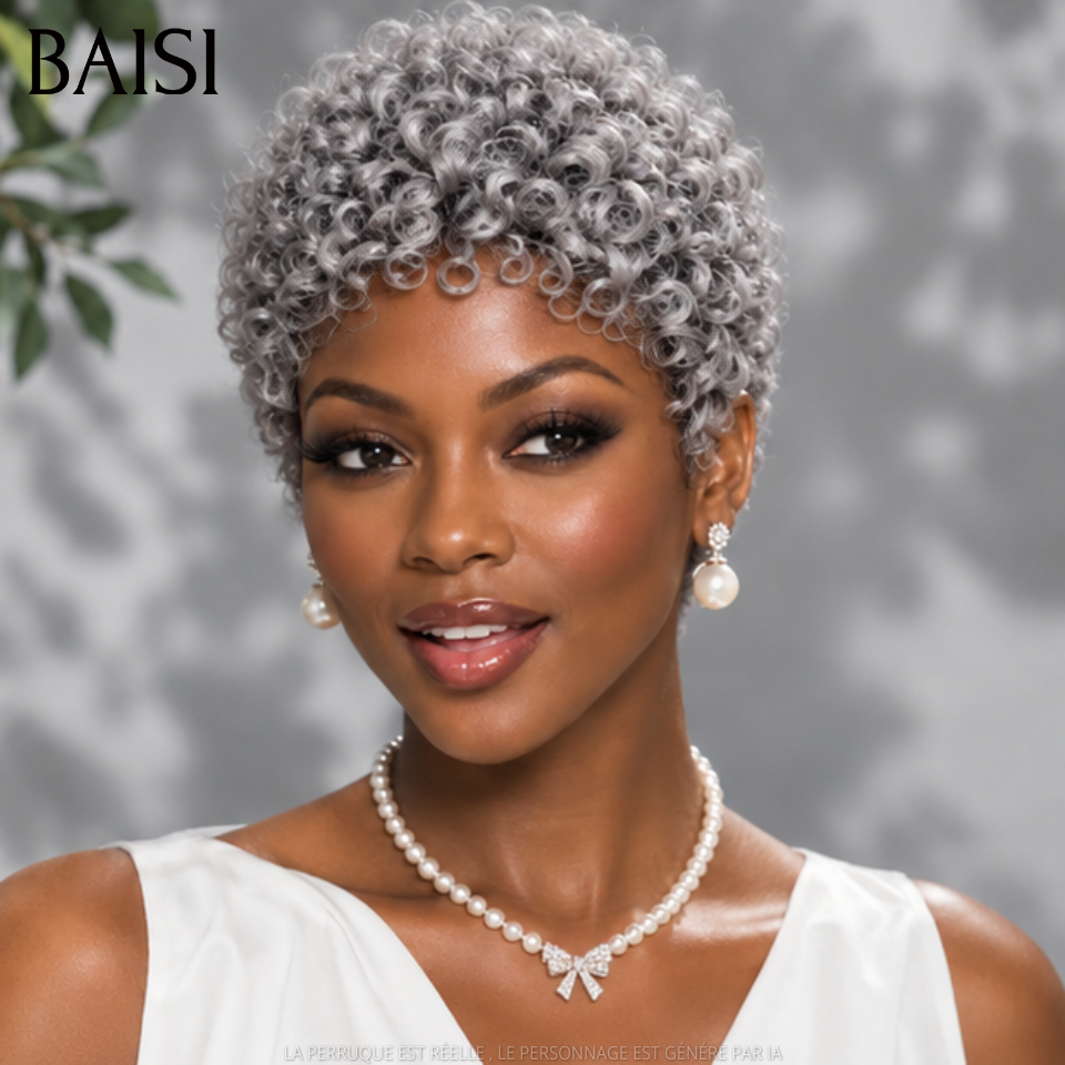 BAISI Perruque Pixie Petite Coupe Curly Toutes les Couleurs Sans colle Sans Lace Parfaitement Adaptée Très Bonne qualité en 100% Cheveux humains