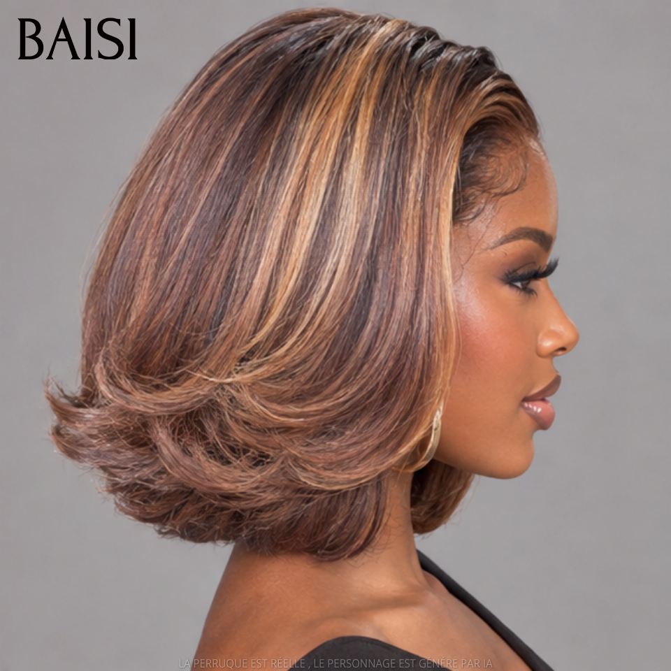 BAISI 13x4 Lace Perruque Pixie Lisse Couleur mixte marron 78€ Très Charmante Tous les Jours en 100% Cheveux humains