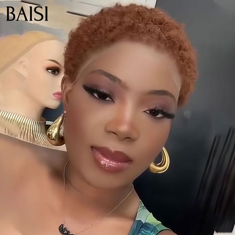 BAISI 13x4 lace PIXIE Afro Curly Marron 4# Prix Imbattable 69€ Seulement  Effet Hyper Naturel en 100% Cheveux Humains
