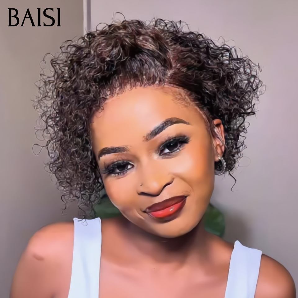 BAISI 13x4 Lace Perruque Curly wave Noir Afro 55€ ou Marron 58€ 6Pouces Tendance Vacances en 100% cheveux humains