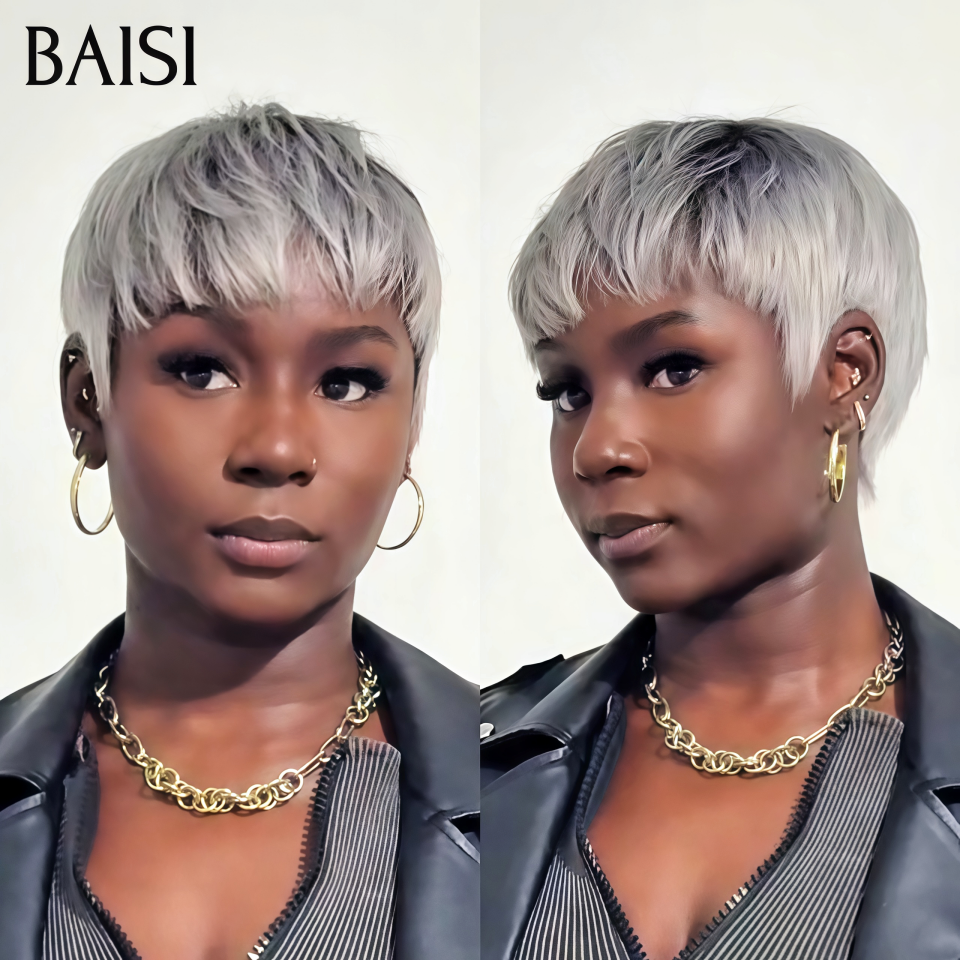 BAISI 13x4 Lace Perruque Pixie Courte Grise Lisse 99€ Pratique et Confort Ou  Perruque Lisse DE luxe Bob 2x6 Lace 100% Vietnam Hair en Couleurs personnalisées SDD BONE STRAIGHT 10 Pouces 100€ En 100% Vrais Cheveux Humains