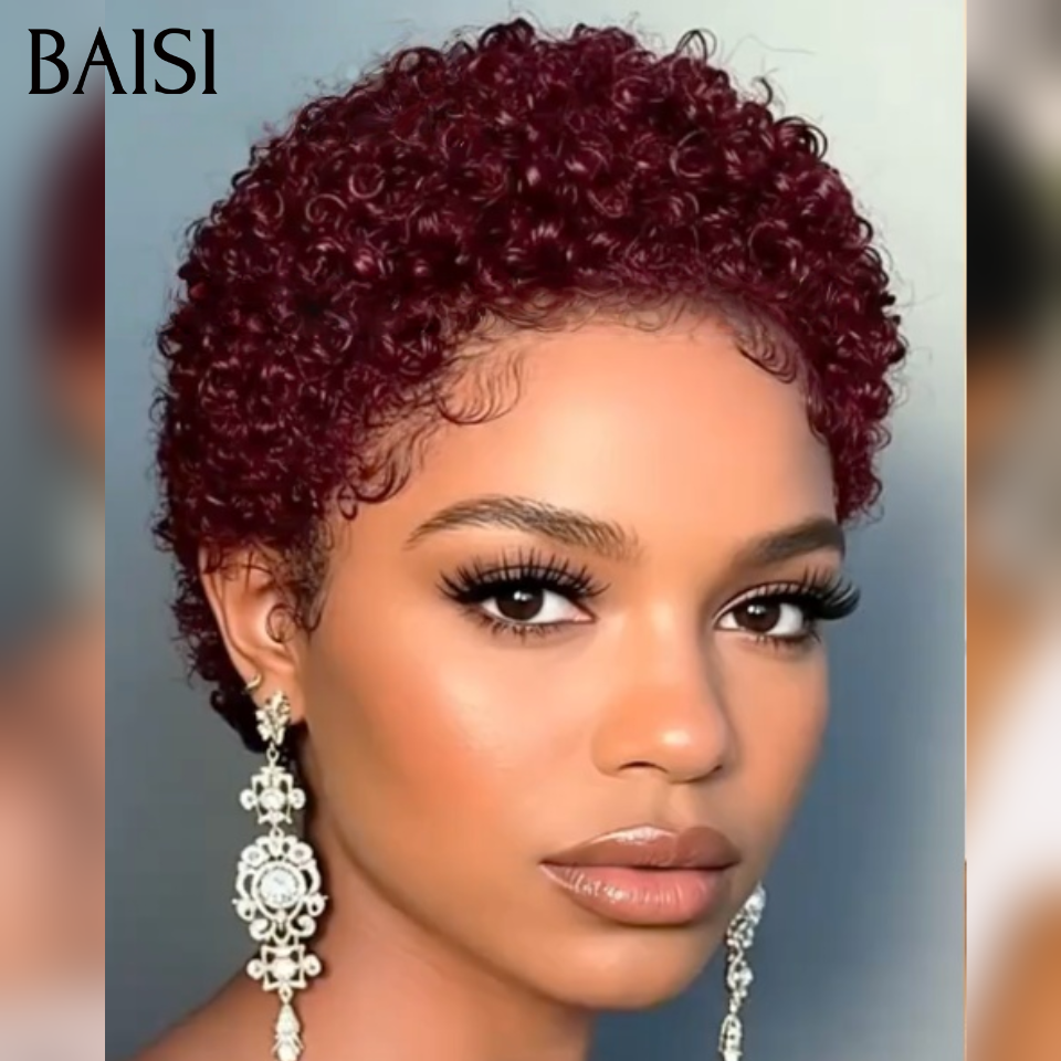 BAISI Lot de Perruque Achetez 2 Gagnez 3 = 69€ Ou  4 perruques 89€ pixie Lisse et finger wave Mixte Miel Fabriqué à la Machine Facile à porter en 100% Cheveux Humains