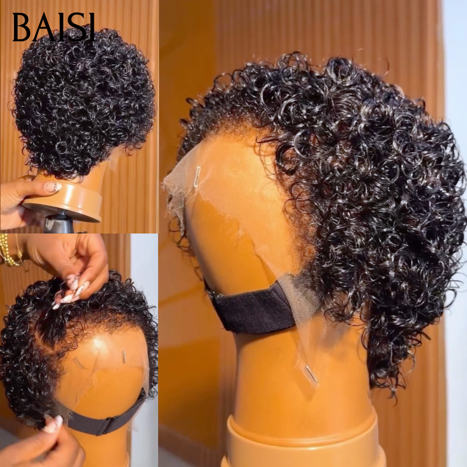 BAISi 13x4 Lace Perruque Pixie Wave Courte 6Pouces 55€ ou Body Wave Ondulée 10Pouces 58€ Ou 6 Perruques 350€ prix abordable pour business bcp de couleurs noir marron mixte bordeaux jolie texture lisse wave egg curly afro en 100% cheveux humains